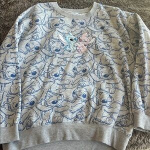 Disney Gray Crewneck Sweatshirt with Blue Stitch & Pastel Characters